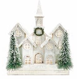 LED WOODEN WHITE VILLAGE SCENE HOUSE