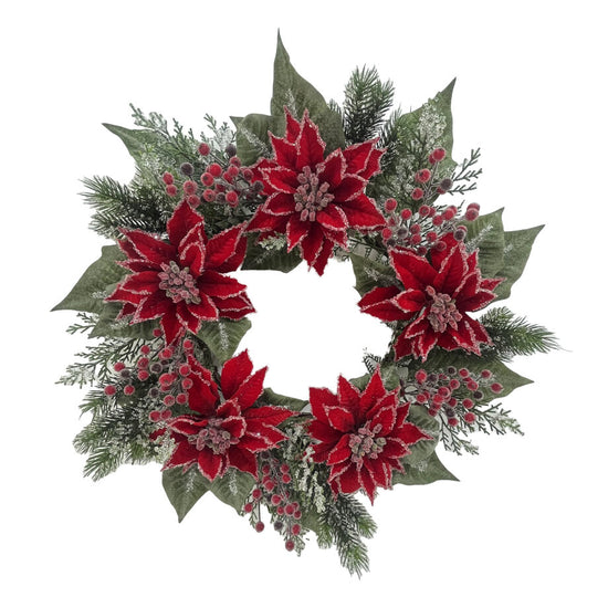 WREATH RED POINSETTIA 24″ ICED