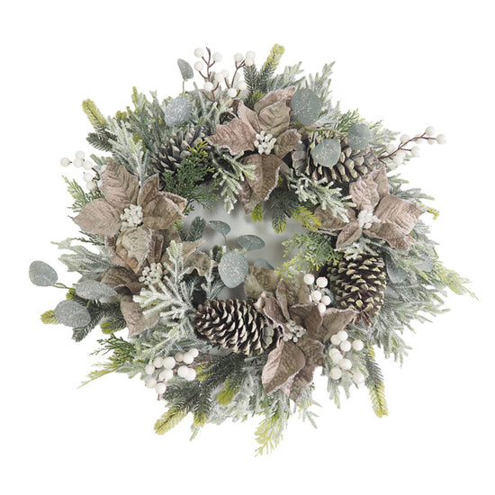 WREATH TAUPE POINSETTIA 24"