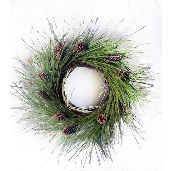 PINE NEEDLE CONE FLOCKED 24" WREATH