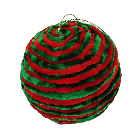 BALL FUR FABRIC RED/GREEN 4" RIBBED