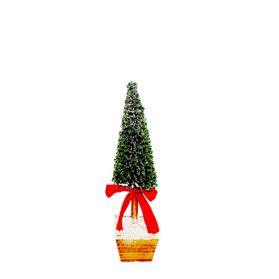 TREE GREEN LEAF 29.5″ W/ WOODEN BASE & RED BOW