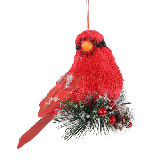 BIRD RED CARDINAL 4.5″ ON BRANCH W/PINE & BERRIES FROSTED