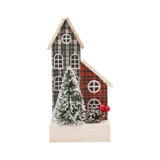 WOODEN HOUSE SCENE 8″ MULTI COLOR W/TREE