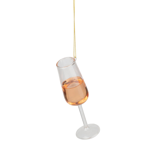 GLASS PINK CHAMPAGNE ORNAMENT